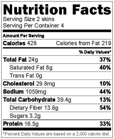 Chipotle Sweet Potato Skins Nutrition Facts