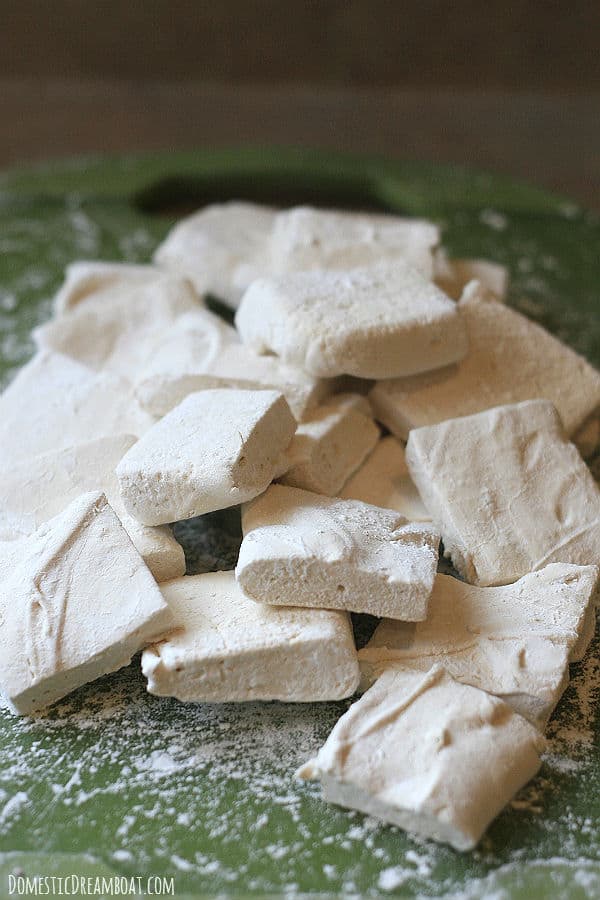 A pile of homemade sweetened condensed milk marshmallows.