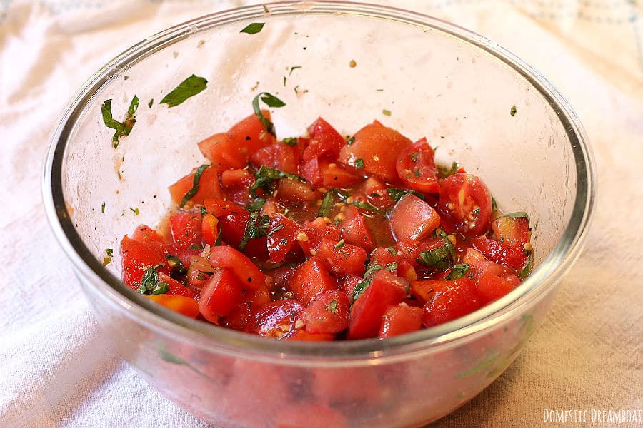 Fresh tomato sauce in a glass bowl.