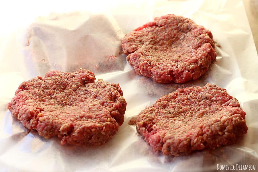 Uncooked hamburger patties