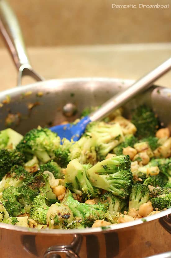 Cooked broccoli in pan