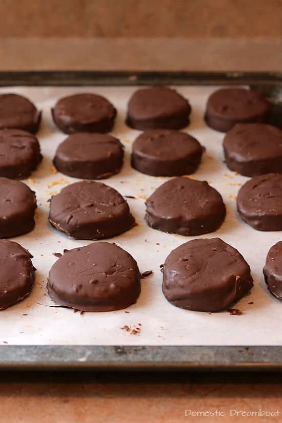Gluten-Free Chocolate Covered Peanut Butter Eggs on a baking pan 