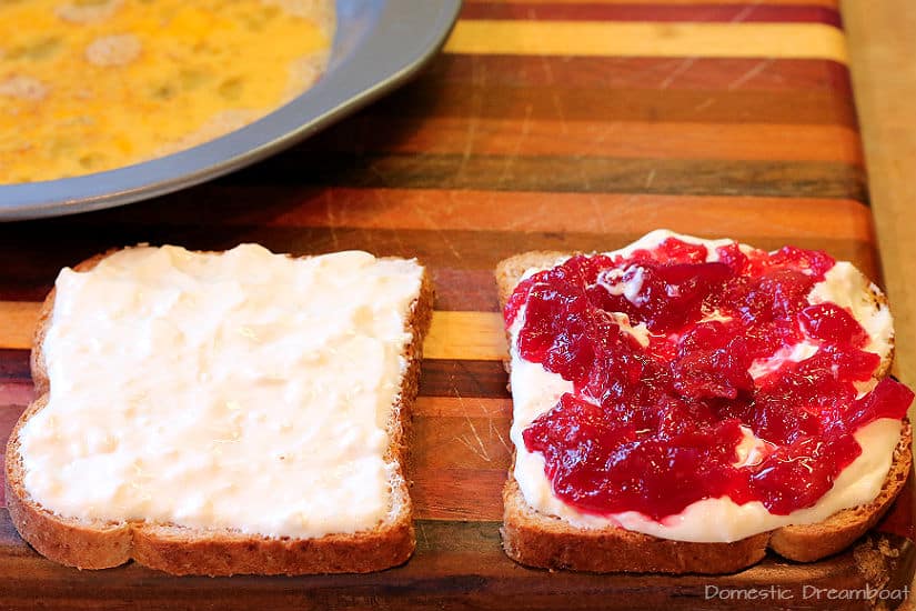 Cream cheese and cherries on bread