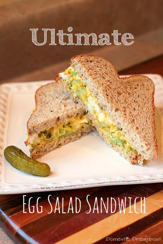 Egg salad sandwich with text
