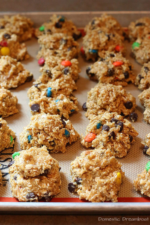 Monster Cookies - Peanut Butter Oatmeal Cookies with Chocolate Chips and M&M's