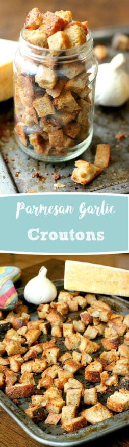 Homemade Parmesan Garlic Croutons - Super easy, plus tastes better and cheaper than store bought