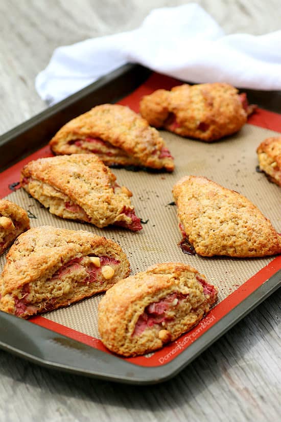 Roasted Rhubarb Scones with White Chocolate
