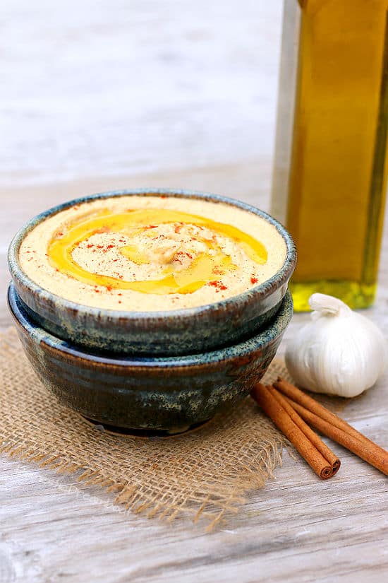 Traditional Hummus with Garlic, Tahini, Lemon and Spices