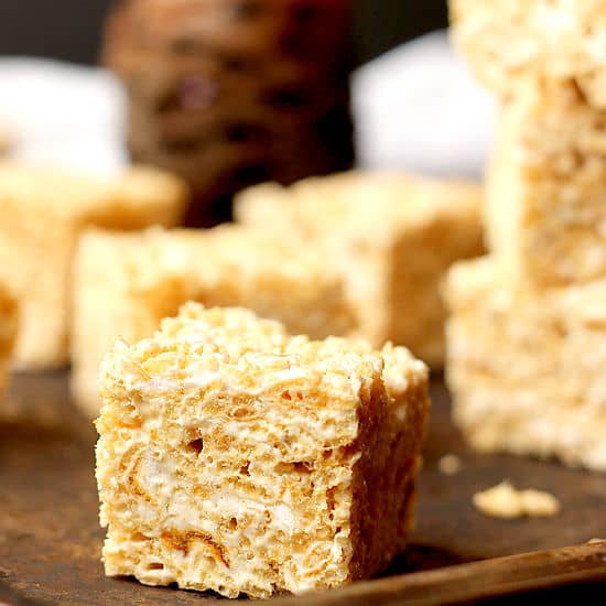 Roasted Marshmallow Rice Krispie Squares closeup cropped