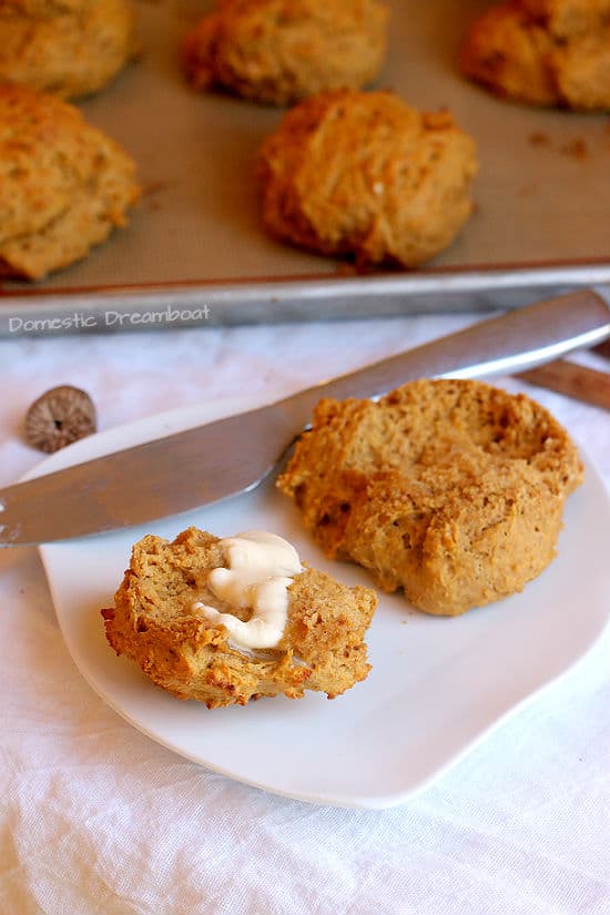 Sweet Potato Drop Biscuits on plate with butter