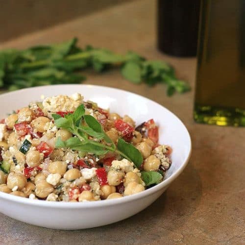 Greek style chickpea and quinoa salad cropped