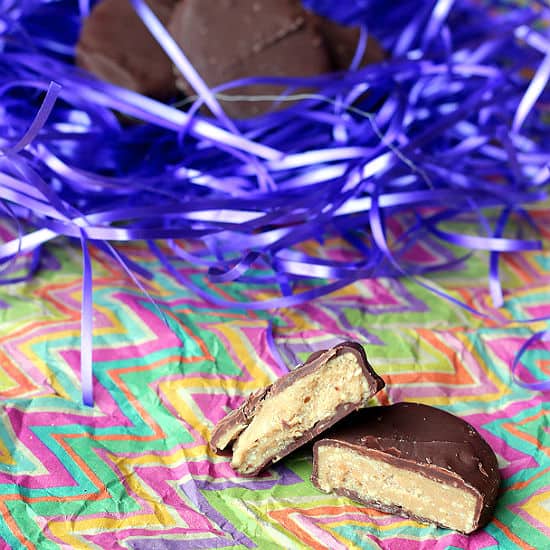 Chocolate covered peanut butter eggs cropped