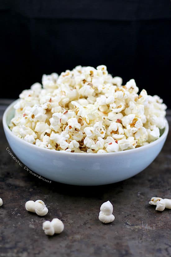 Anchovy Butter Popcorn with Chili Flakes - Domestic Dreamboat #glutenfree #vegetarian #popcorn #snack