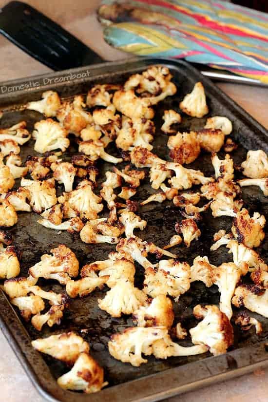 Crispy Roasted Cauliflower on a baking pan.