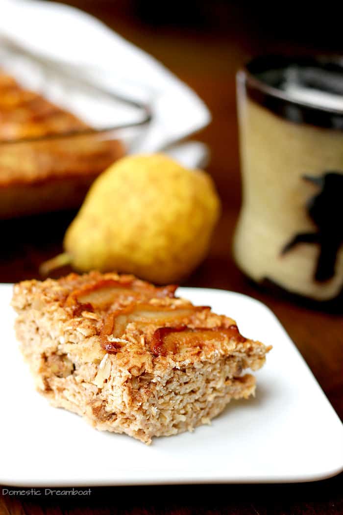 Maple Walnut Baked Oatmeal with Caramelized Pears