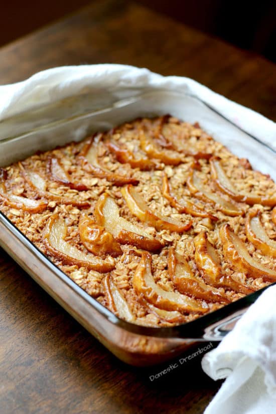 Maple Walnut Baked Oatmeal with Caramelized Pears