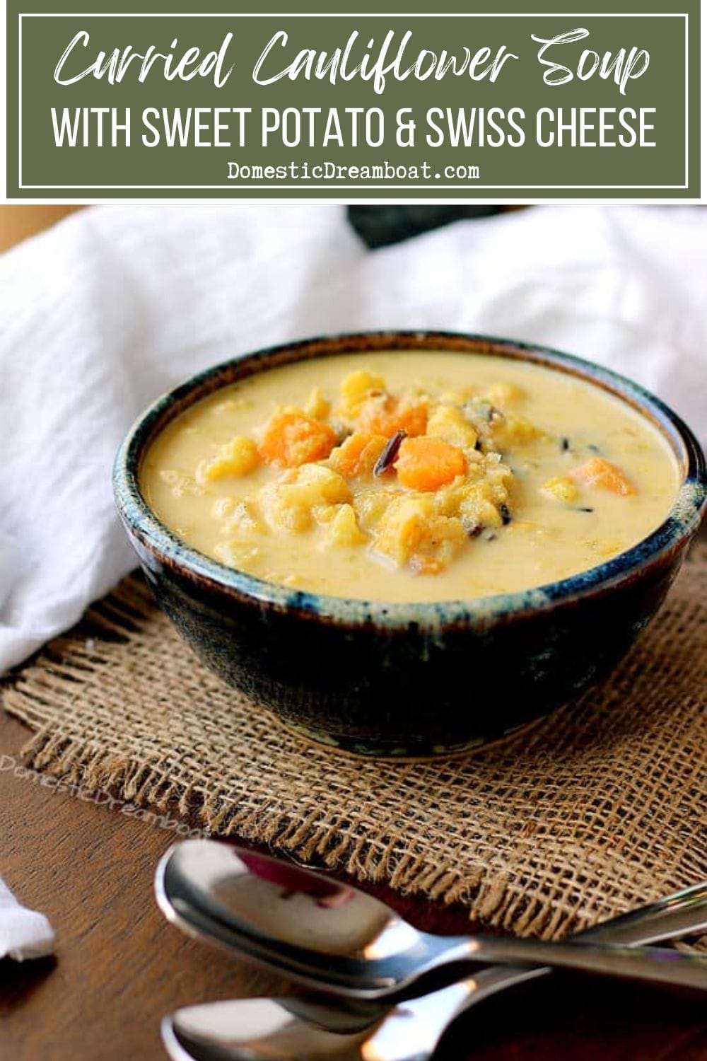 Curried Cauliflower Soup with Sweet Potato and Swiss Cheese