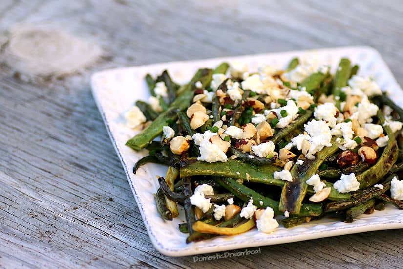Lemony Roasted Green Beans with Hazelnuts and Goat Cheese