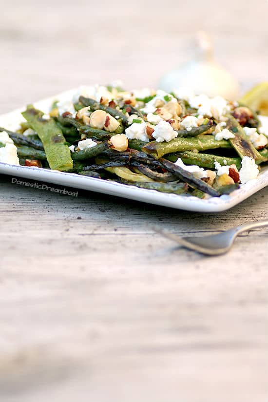 Lemony Roasted Green Beans with Hazelnuts and Goat Cheese