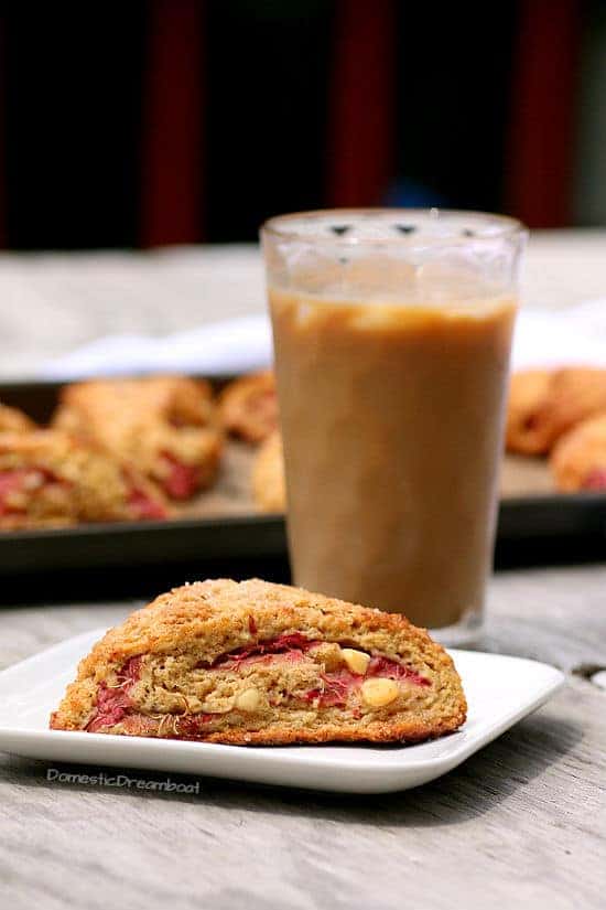 Roasted Rhubarb Scones with White Chocolate