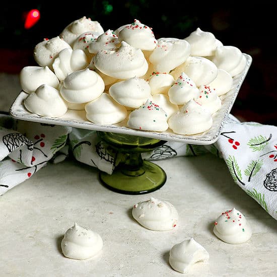 Vegan Meringue Cookies on a white platter.