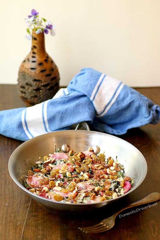 Wilted Greens with Parmesan, Hazelnuts, and Raisins Wilted Greens with Parmesan, Hazelnuts, and Raisins