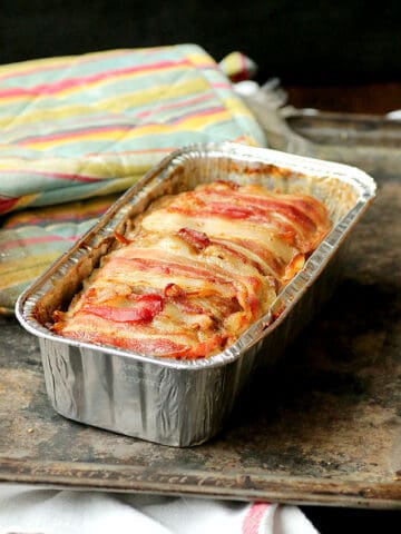 Bacon Wrapped Meatloaf in a pan