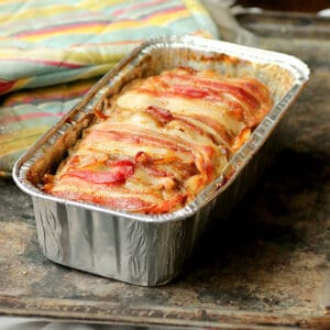 Bacon Wrapped Meatloaf in a pan