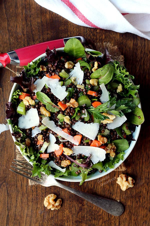 Black Lentil Salad with Celery, Walnuts, and Parmesan - Domestic Dreamboat #glutenfree #vegetarian #salad #healthyeating