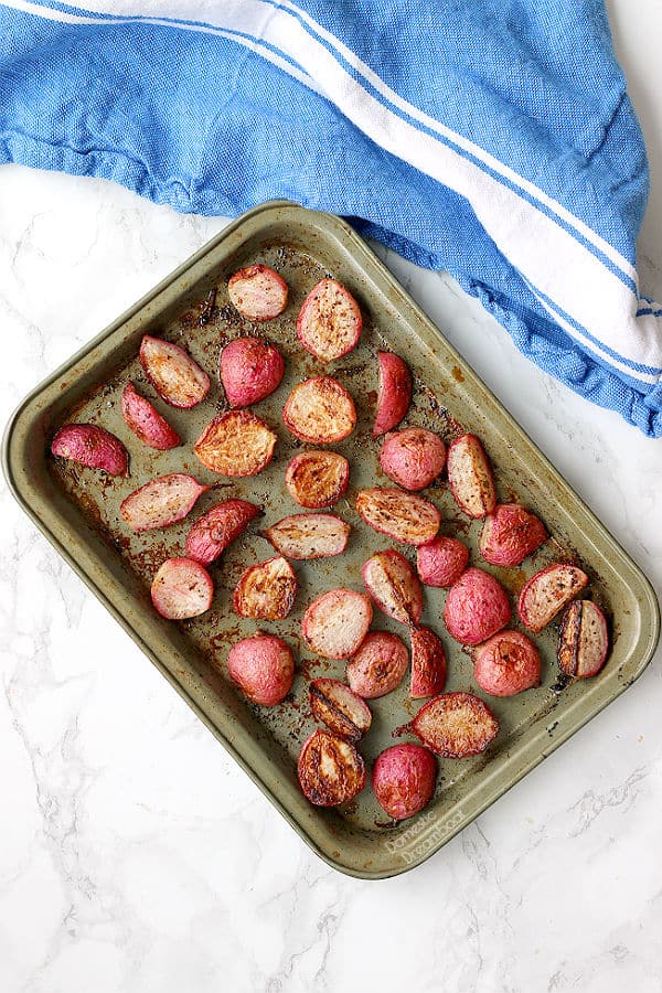 Roasted Radishes with Anchovy Browned Butter - Domestic Dreamboat #glutenfree #healthyeating #vegetarian #vegetables