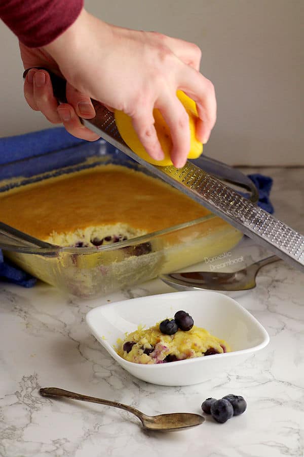 Lemon Blueberry Pudding Cake - Domestic Dreamboat #dessert #lemon #blueberry #puddingcake