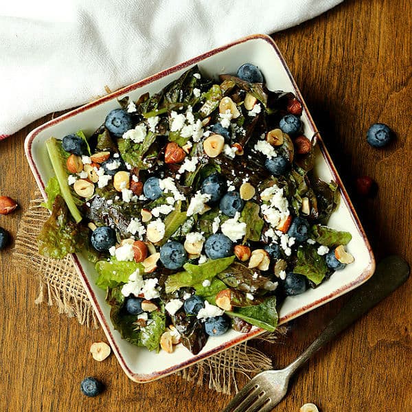 Blueberry Salad with Hazelnuts and Feta Overhead Cropped