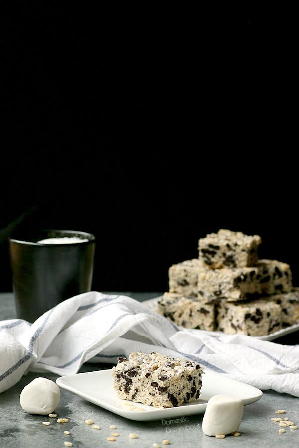 Cookies and Cream Rice Krispie Squares on a table