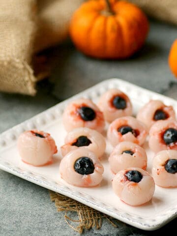 Halloween eyeball snacks on a plate