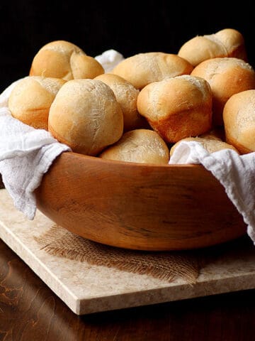 Dinner Rolls in a wooden bowl