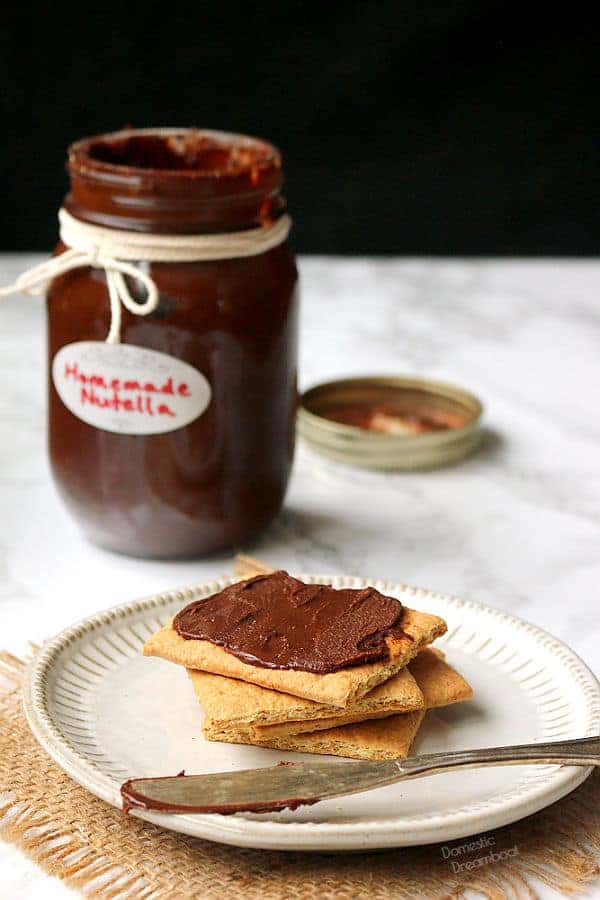 chocolate hazelnut spread on a graham wafer