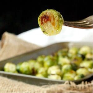 Roasted brussels sprout on a fork
