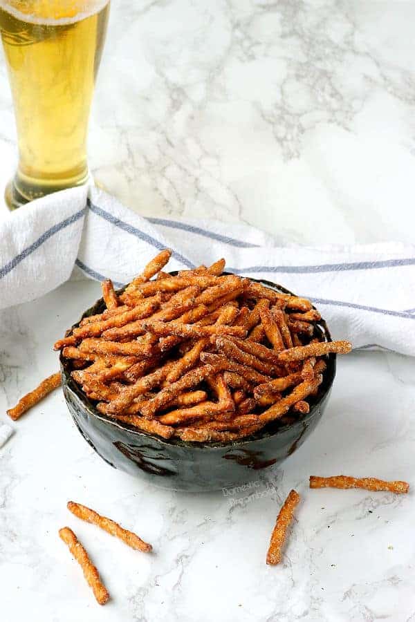 Butter Ranch Pretzels in a Black Bowl