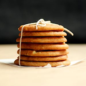 Stack of browned butter snickerdoodles cookies.