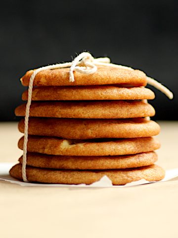 Stack of browned butter snickerdoodles cookies.