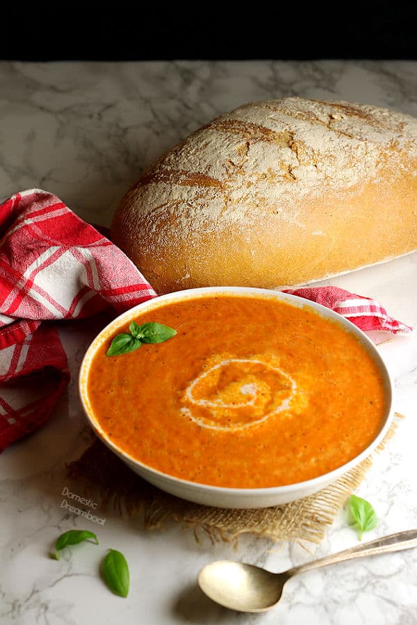 Cream of Tomato Soup in a White bowl