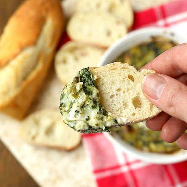 Spinach Artichoke Dip on bread cropped
