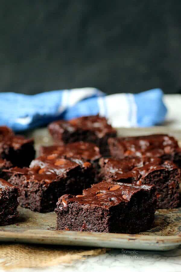Brownies on a baking sheet.