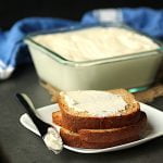 Homemade spreadable butter on wheat bread.