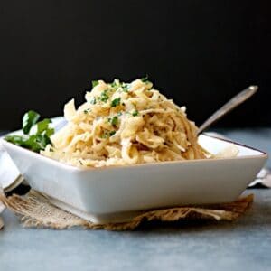 Creamy caramelized cabbage in a bowl
