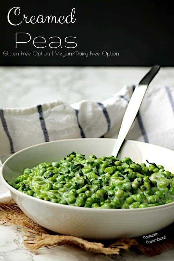Creamed Peas in a white bowl