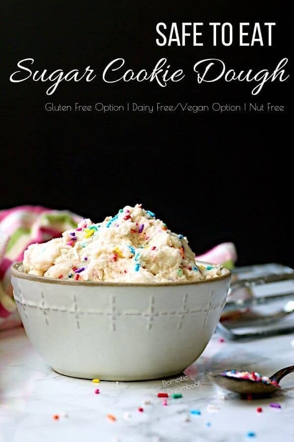 A bowl of edible sugar cookie dough with sprinkles