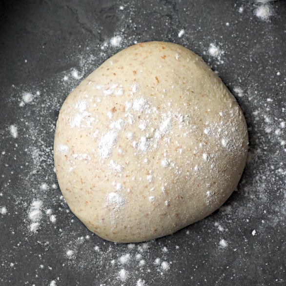 Pizza dough ball overhead cropped