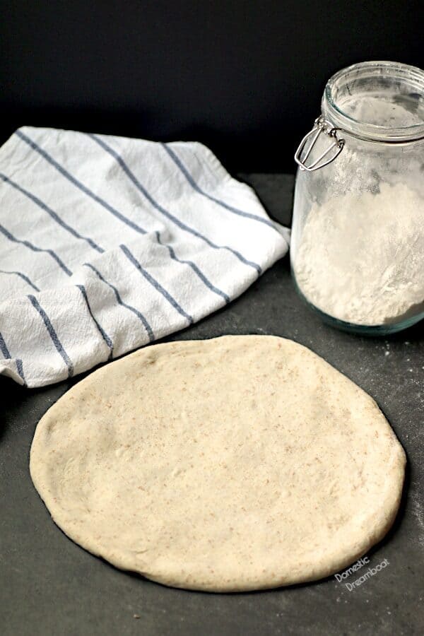 A round of homemade pizza dough