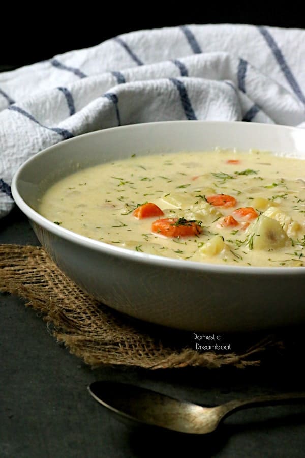 Rhubarb soup in a white bowl